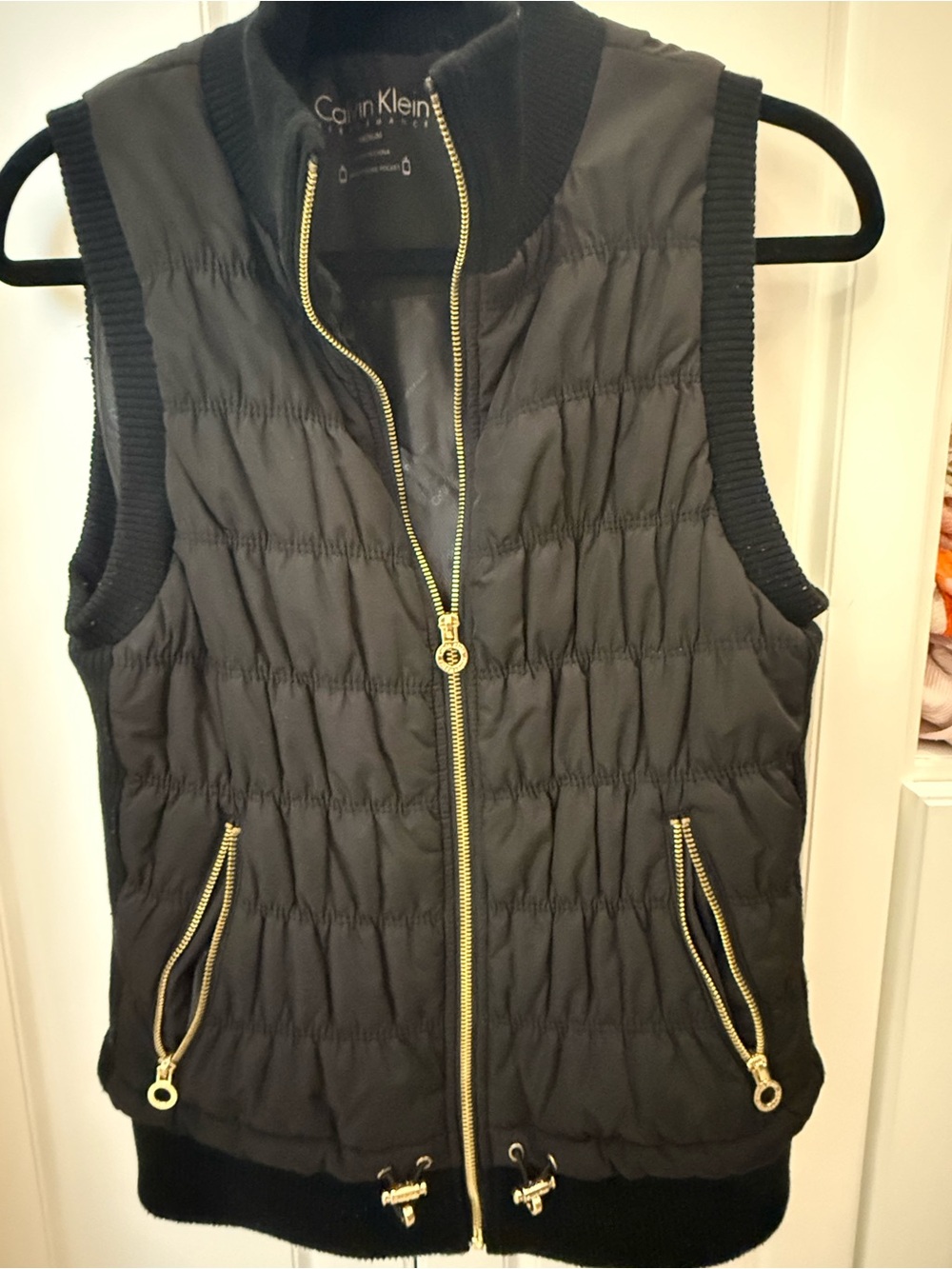 Calvin Klein Black Quilted Vest with Gold Hardware